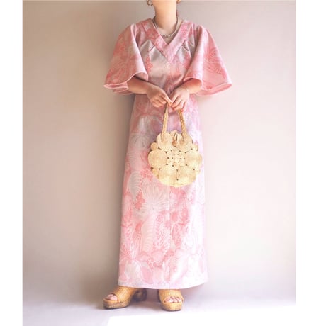 70s floral metallic knit maxi dress