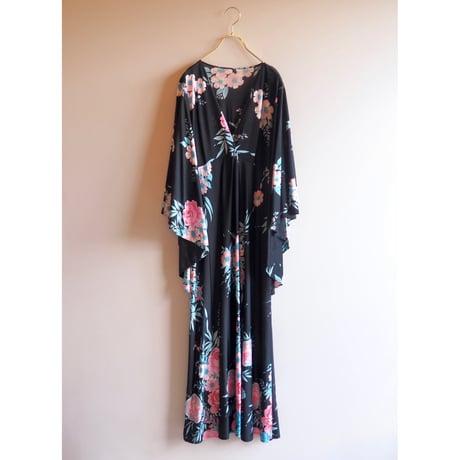 70s "JOHN WARDEN for Molyclaire" flare sleeve floral maxi dress