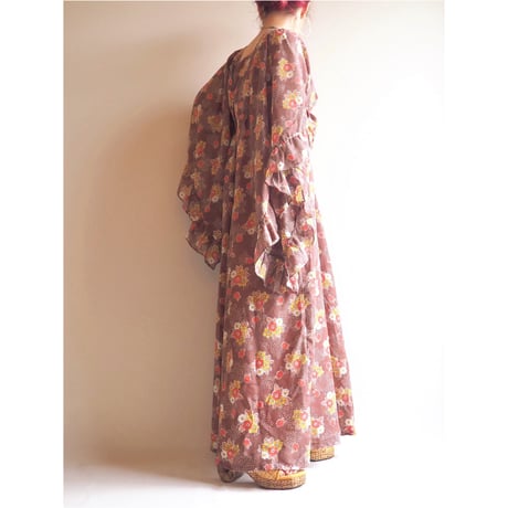 70s floral butterfly sleeve maxi dress