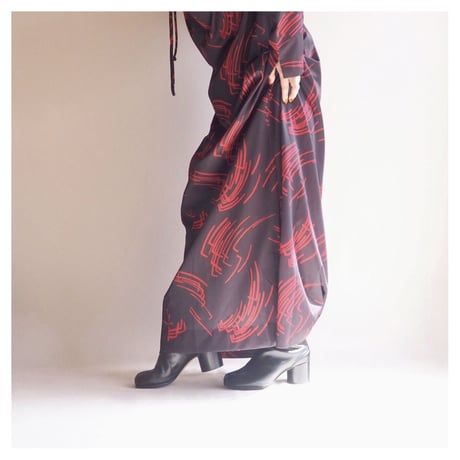 70s abstract l/s house maxi dress