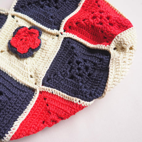 vintage tricolore color granny knit bag