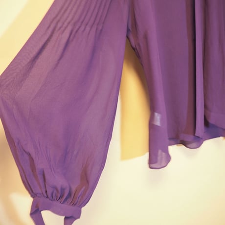 purple silk balloon sleeve blouse