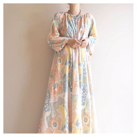 70s floral gather house maxi dress