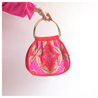 70s bamboo handle tapestry bag