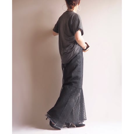90s〜 sheer tulle dot maxi skirt