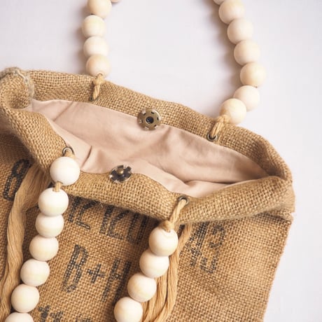 German Army remake wood beads × jute bag