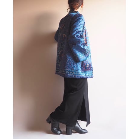50〜60s chinese embroidered quilt jacket (blue)
