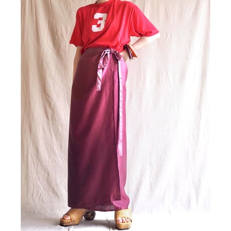 vintage Divine bordeaux satin wrap maxi skirt