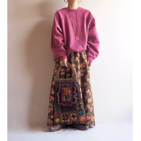 70〜80s plastic handle granny knit bag