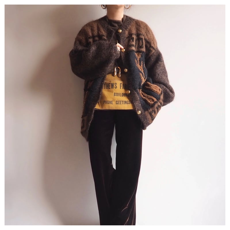 80〜90s fuzzy abstract design cardigan | Nia vi