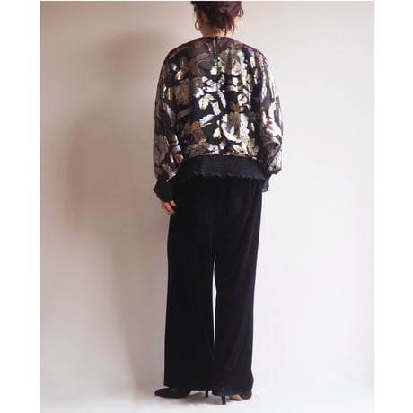 70〜80s "Andree Gaye" metallic floral blouse