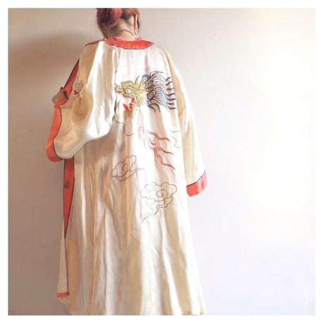 40s dragon embroidered silk robe