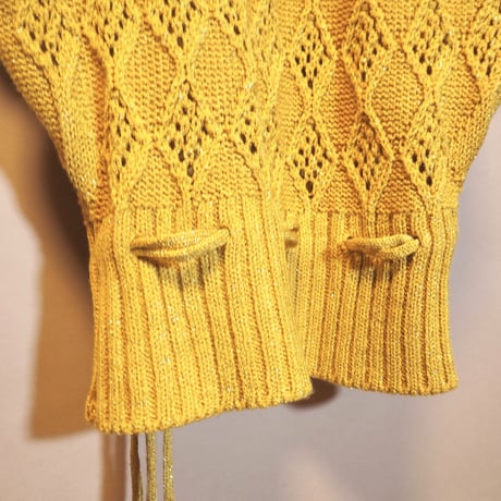 mustard glitter crochet batwing sleeve knit