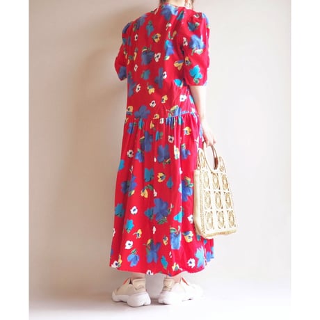 80s floral puff sleeve s/s maxi dress