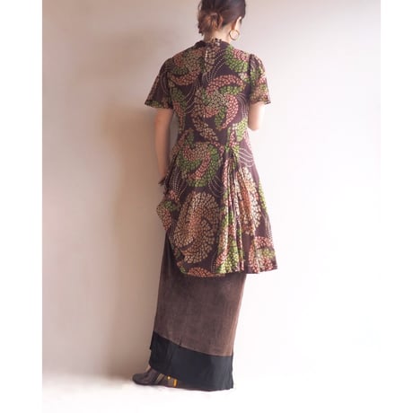 70s〜 s/s floral midi dress
