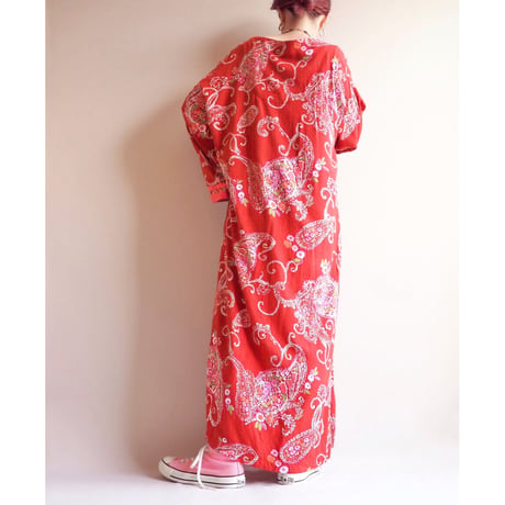 vintage rayon floral paisley kaftan dress