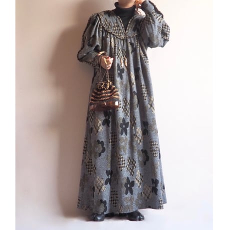 70〜80s "David Brown" metallic floral knit maxi dress
