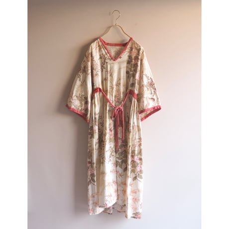 70s floral velvet × cotton midi dress