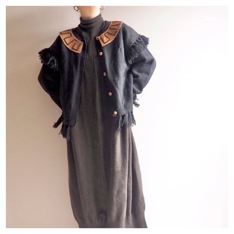 vintage fringe × leather design cardigan