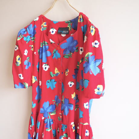 80s floral puff sleeve s/s maxi dress