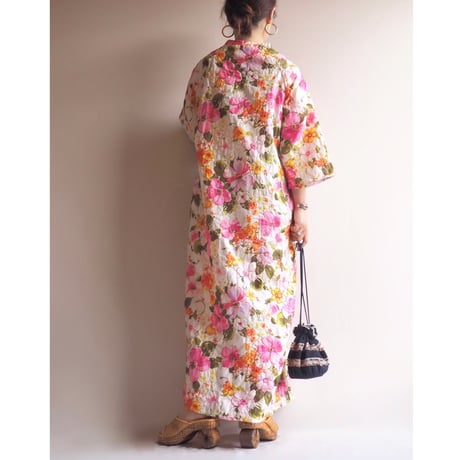 60s "Barbara Lee" quilted floral house maxi dress