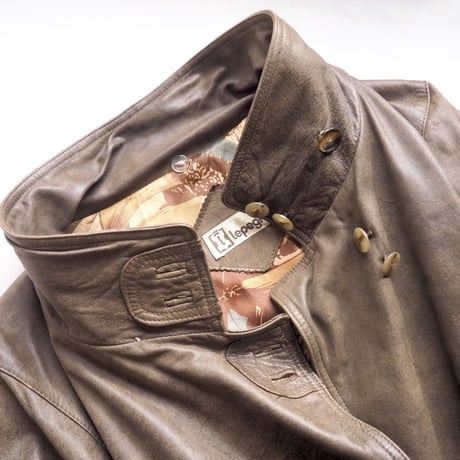 vintage drawstring design leather coat