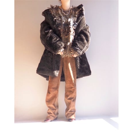 80〜90s dark brown faux fur coat