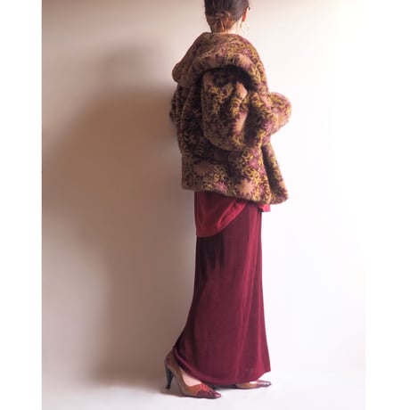 "CREOLA" big collar floral faux fur jacket
