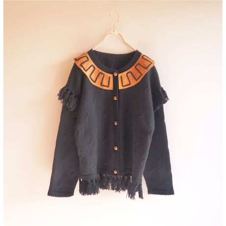 vintage fringe × leather design cardigan
