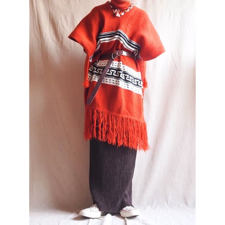 vintage mexican orange fringe poncho