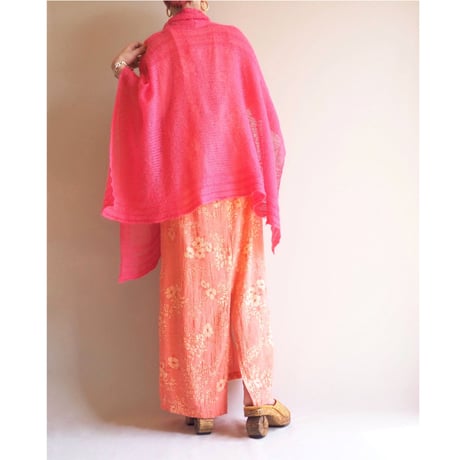 vivid pink ramie turtleneck poncho