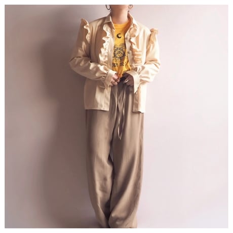 70s〜 pastel yellow ruffle blouse