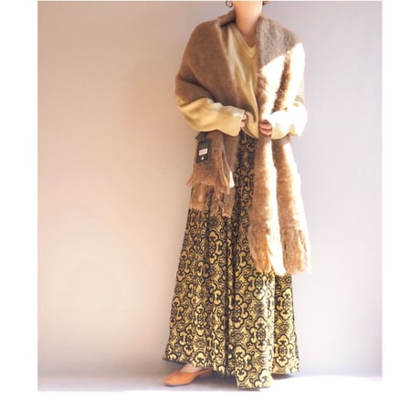 60s gold × black abstract tapestry maxi skirt