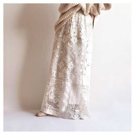 original remake lace patchwork maxi skirt 【A】