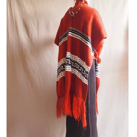 vintage mexican orange fringe poncho