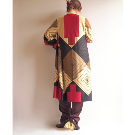 70s geometric design midi dress