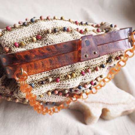 60s old plastic×crochet beads bag