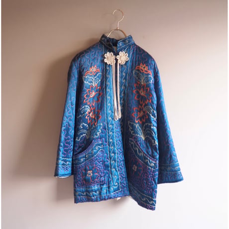 50〜60s chinese embroidered quilt jacket (blue)