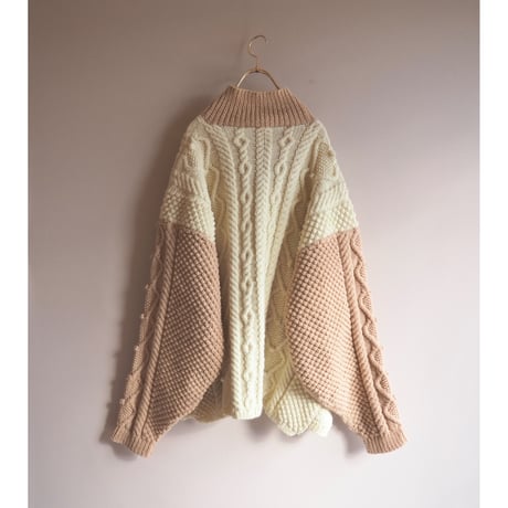 vintage bi color cable design cardigan