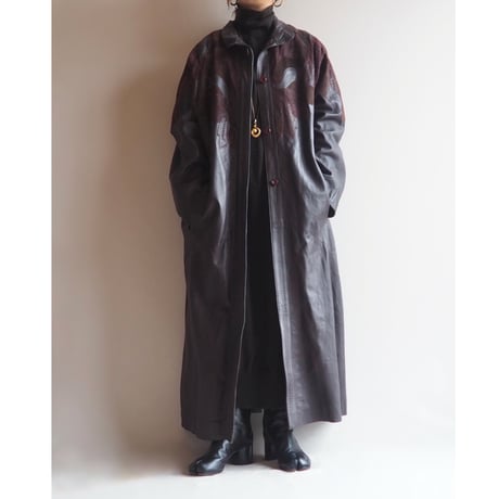 "Sergio Tacchini" floral patchwork design leather coat