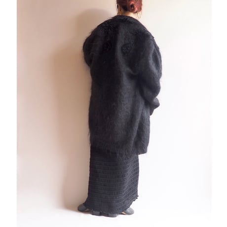 80s floral embroidered fuzzy long cardigan