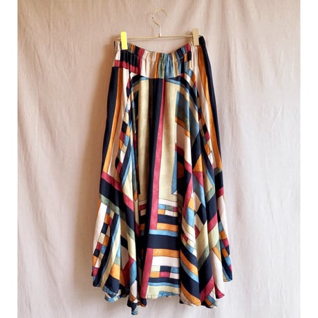 90s abstract mulch color flare skirt