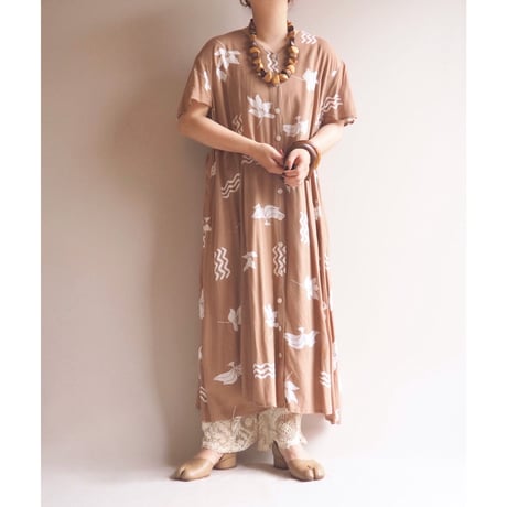 vintage abstract print viscose maxi dress