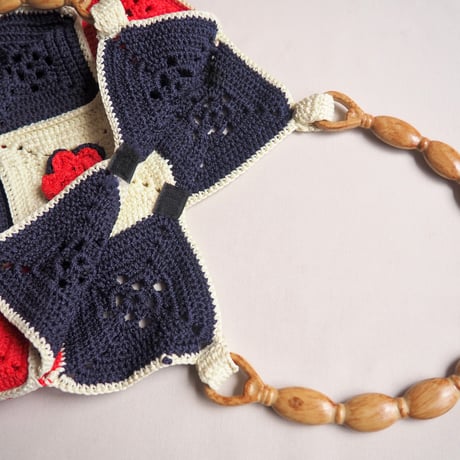 vintage tricolore color granny knit bag