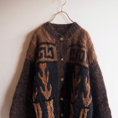 80〜90s fuzzy abstract design cardigan