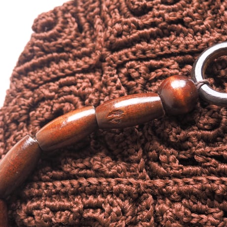 70〜80s wood beads handle granny knit bag