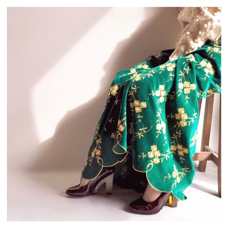 60s velvet floral embroidered maxi skirt