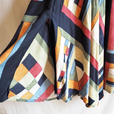 90s abstract mulch color flare skirt