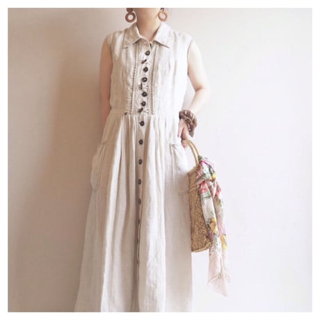 vintage folk linen sleeveless maxi dress