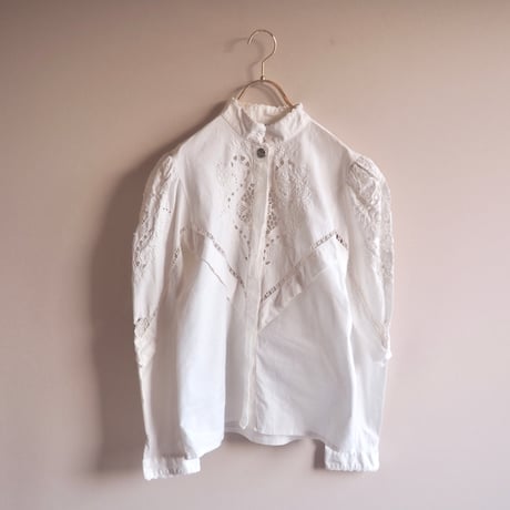 70s〜 puff sleeve cutwork lace folk blouse